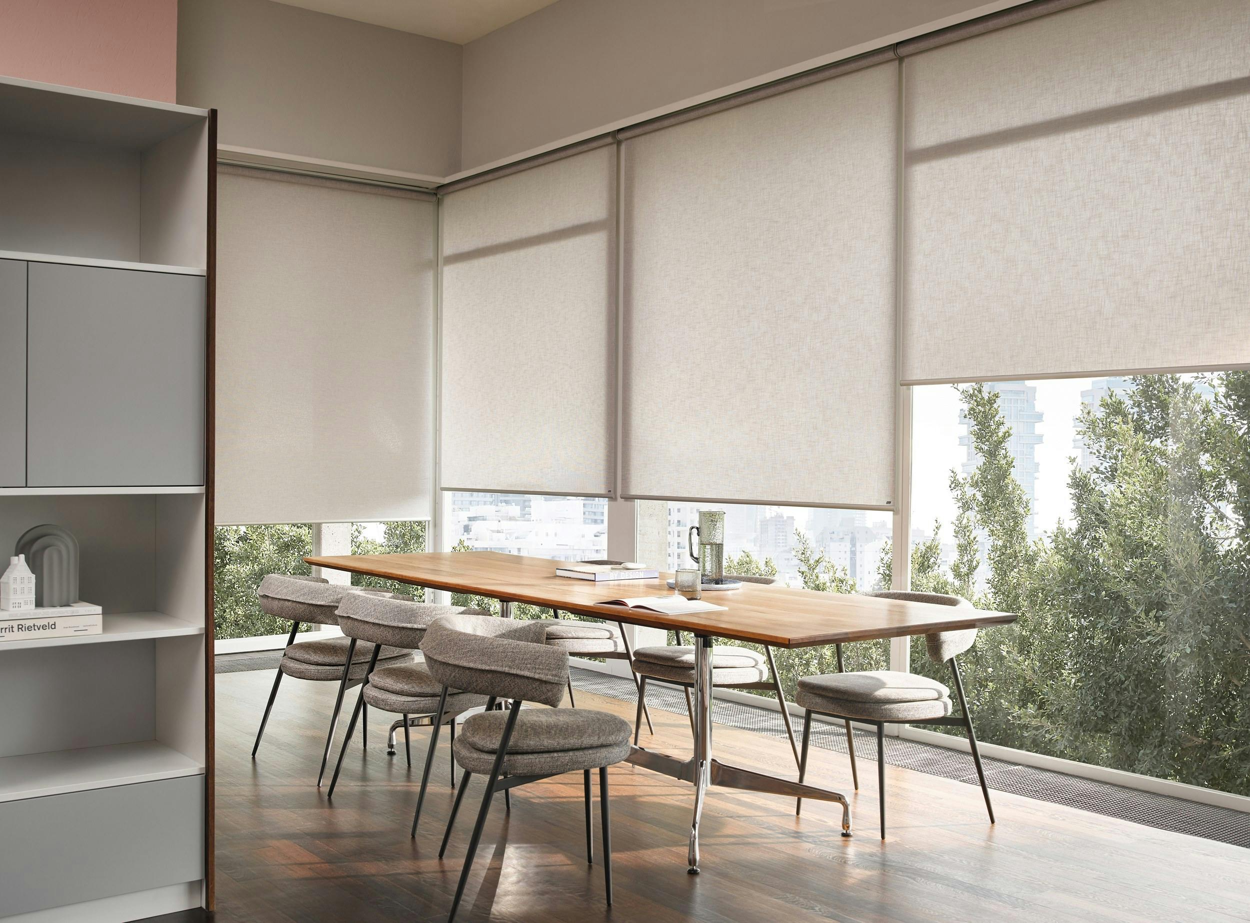 Roller blinds in an office