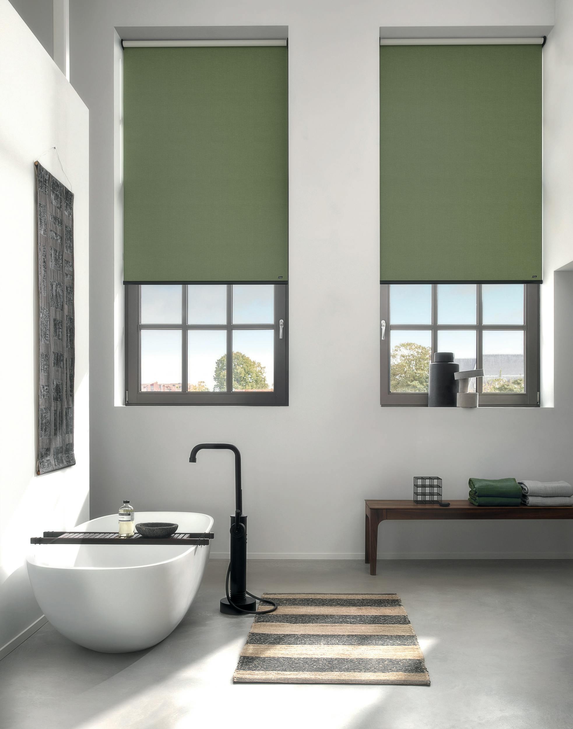 Roller blinds in a bathroom